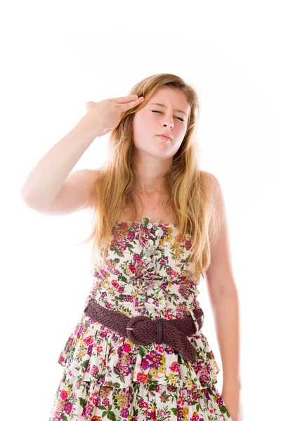 Model gesturing hand gun — Stock Photo, Image