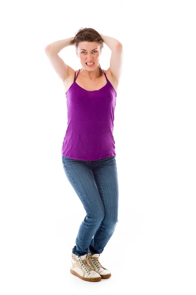 Model stressed and pulling hairs — Stock Photo, Image