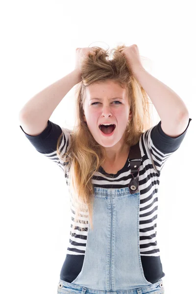 Modello stressato e tirando i capelli — Foto Stock