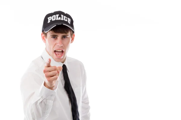 Polizist schimpft mit Finger — Stockfoto