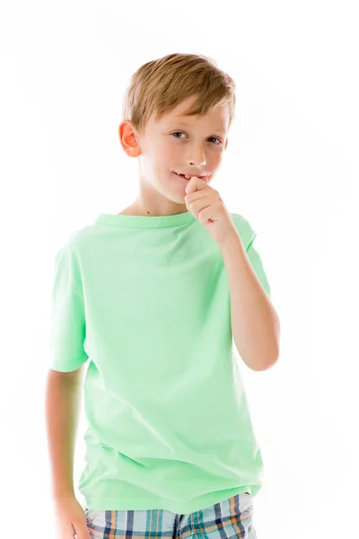 Nervous boy biting finger nails — Stock Photo, Image