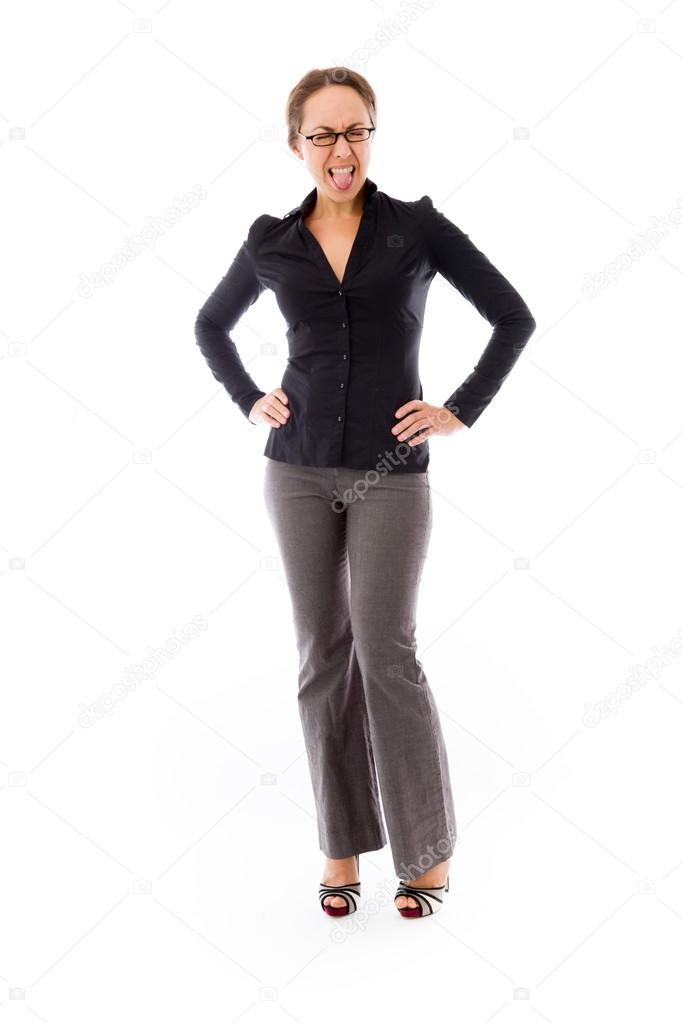 Businesswoman sticking tongue out