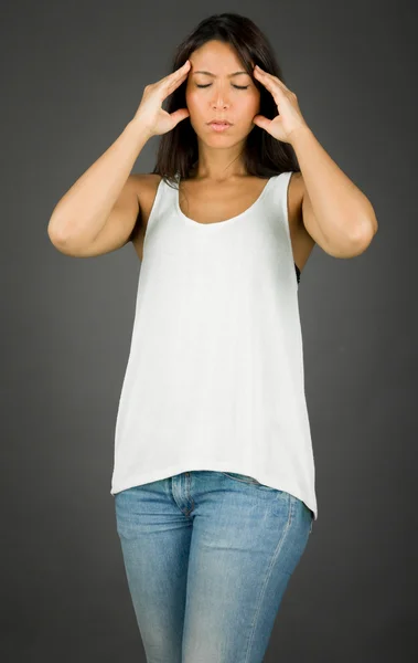 Stressed young woman suffering from headache — Stock Photo, Image