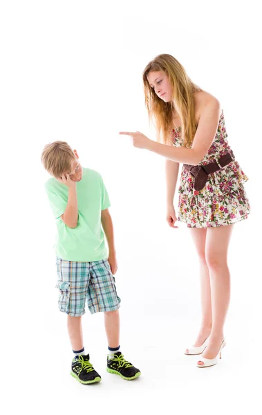 Brother and sister isolated on white background — Stock Photo, Image