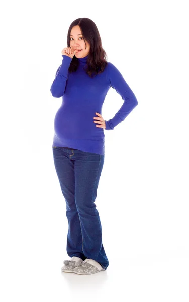 Pregnant woman nervous biting finger — Stock Photo, Image