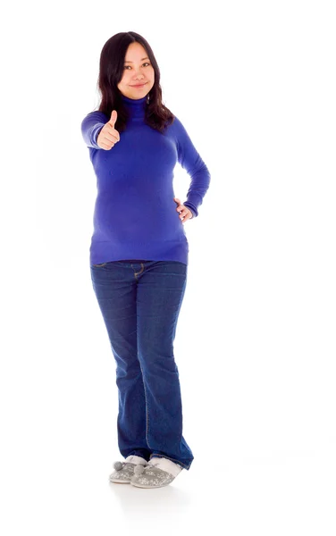 Mulher grávida gestando sinal polegar para cima — Fotografia de Stock