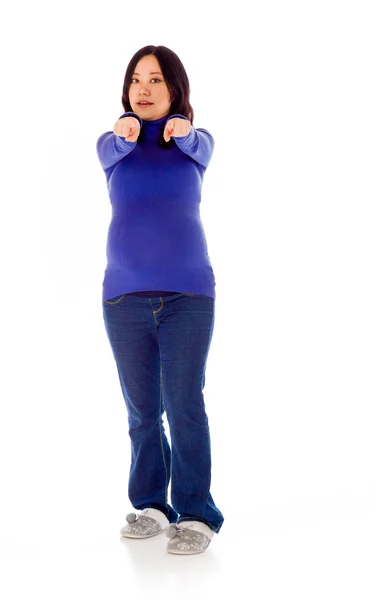 Pregnant woman pointing to camera — Stock Photo, Image