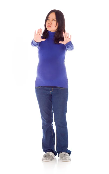 Zwangere vrouw gebaren stopbord — Stockfoto