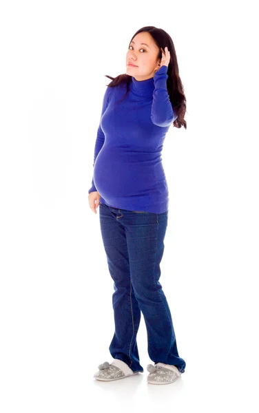 Zwangere vrouw aanbieding met aandacht — Stockfoto