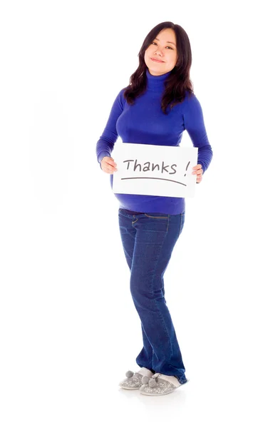 Pregnant woman holding thanks sign — Stock Photo, Image