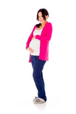 Pregnant woman rubbing her belly clipart