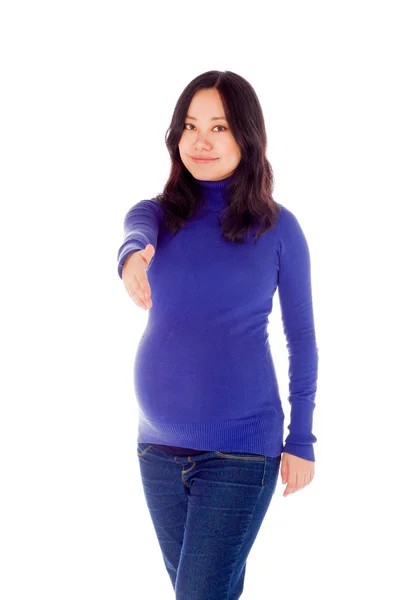 妊娠中の女性のジェスチャーの手ふれ — ストック写真