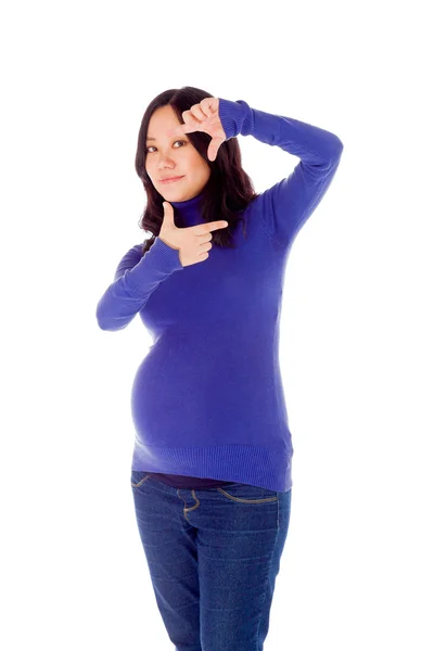 Zwangere vrouw framing met haar handen — Stockfoto