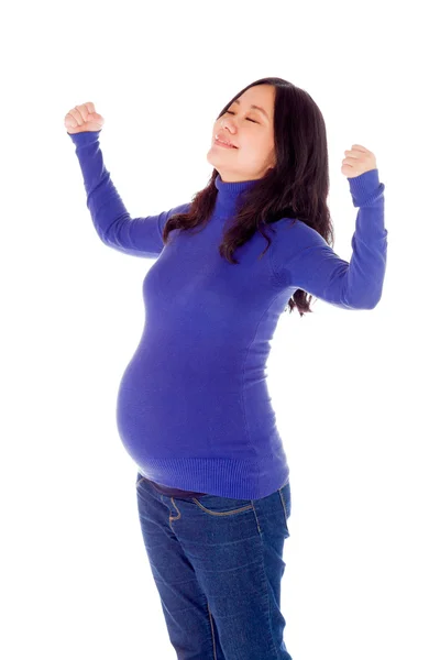 Mujer embarazada celebrando el éxito de la victoria —  Fotos de Stock