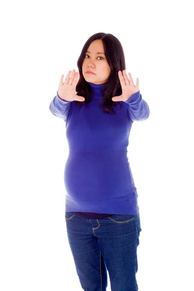 Pregnant woman gesturing stop sign — Stock Photo, Image