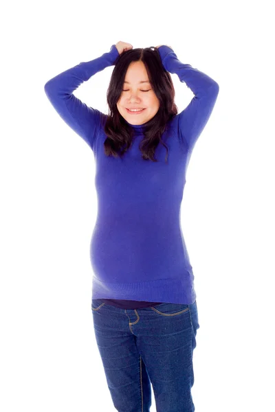 Donna incinta tirando i capelli — Foto Stock