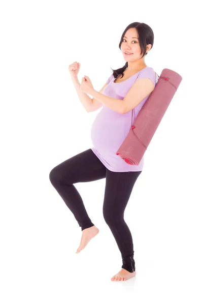 Pregnant woman celebrating victory success — Stock Photo, Image