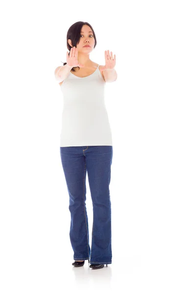 Zwangere vrouw gebaren stopbord — Stockfoto
