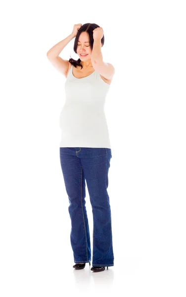 Pregnant woman pulling her hairs — Stock Photo, Image