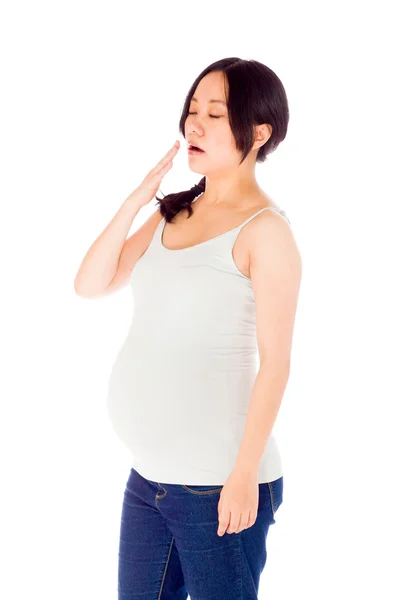 Pregnant woman tired and yawning — Stock Photo, Image