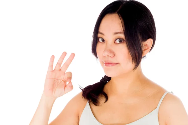 Pregnant woman gesturing ok sign — Stock Photo, Image