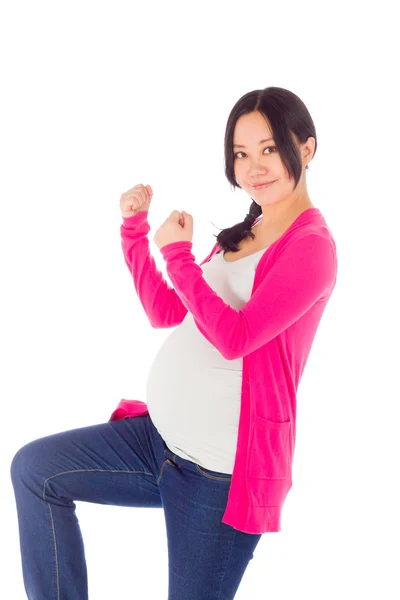 Беременная женщина празднует победу — стоковое фото