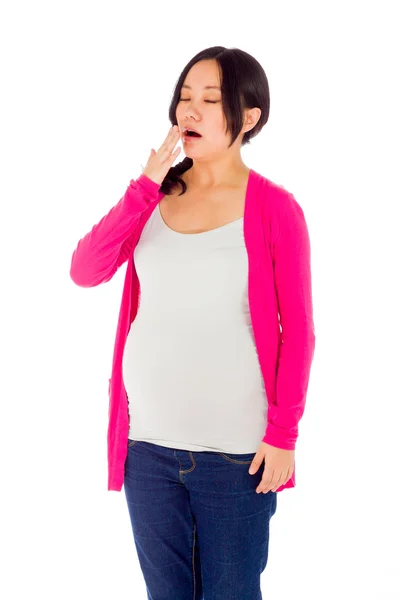 Pregnant woman tired and yawning — Stock Photo, Image