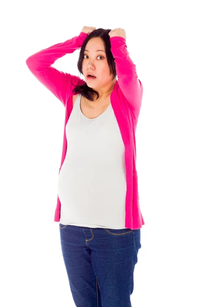 Donna incinta tirando i capelli — Foto Stock