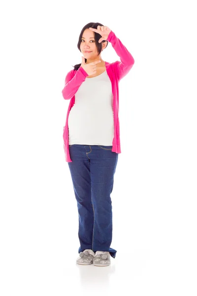 Pregnant woman framing with her hands — Stock Photo, Image