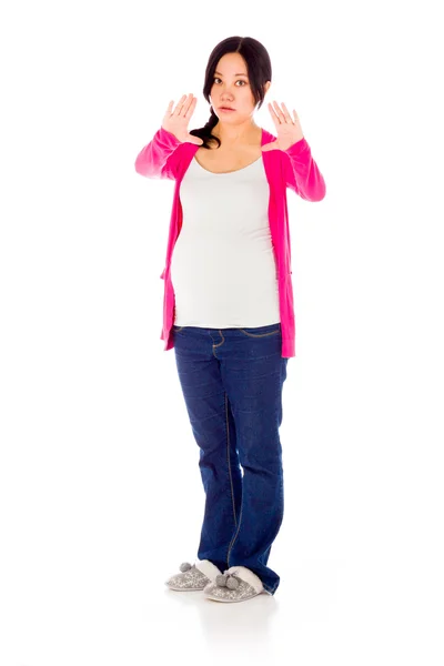 Pregnant woman gesturing stop sign — Stock Photo, Image