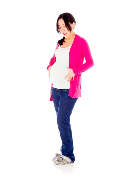 Pregnant woman rubbing her belly — Stock Photo, Image