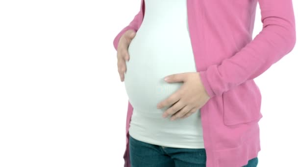 Femme enceinte frottant son ventre — Video