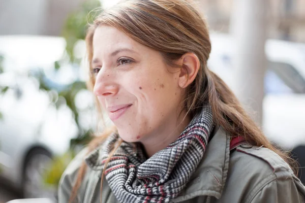 Close up of thoughtful mid adult woman, Barcelona, Catalonia, Spain — Stock Photo, Image