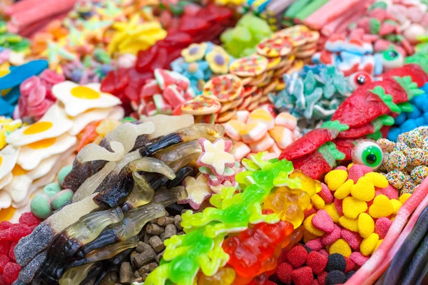 Colorful jelly candies on sale — Stock Photo, Image