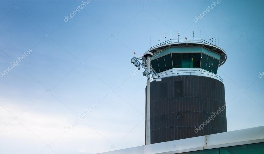 Low angle view of air traffic control tower against clear sky