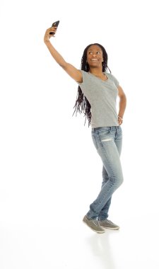 Model alma selfie üstünde hareket eden telefon