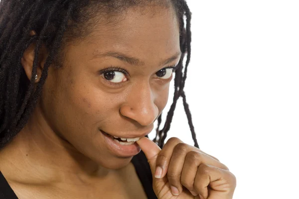 Model nervous biting nails — Stock Photo, Image