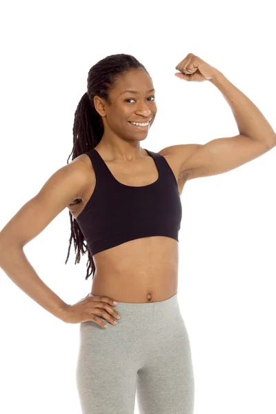 Strong Model shows arm curl — Stock Photo, Image