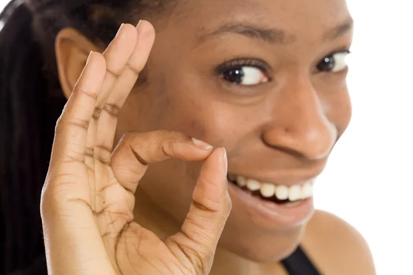 Model gebaren ok teken — Stockfoto