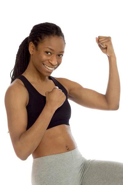 Model cheerful with fists up — Stock Photo, Image