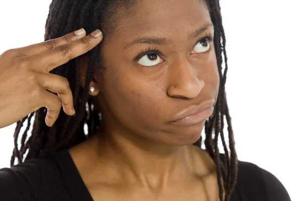 Model gesturing handgun sign — Stock Photo, Image