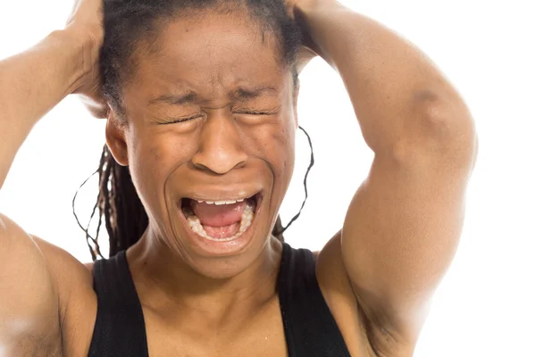 Stressed model pulling hairs — Stock Photo, Image