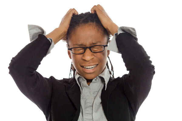 Stressed model pulling hairs