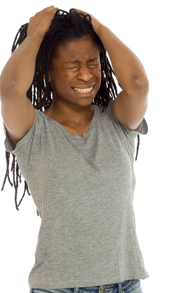 Modello stressato tirando i capelli — Foto Stock