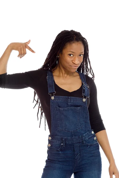 Model pointing to herself — Stock Photo, Image