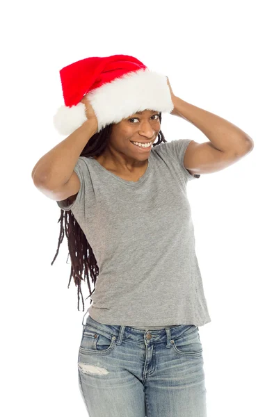 Modello in cappello Babbo Natale — Foto Stock