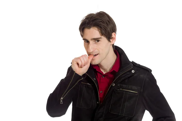 Model nervous biting nails — Stock Photo, Image