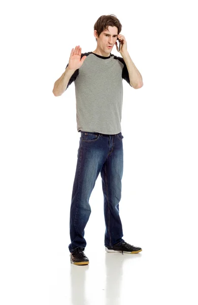 Modell gestikulerande stoppskylt med hand — Stockfoto
