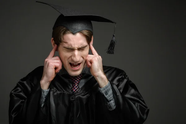 Model plugging ears with fingers — Stock Photo, Image