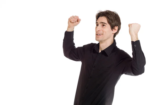 Happy model with arms in the air — Stock Photo, Image